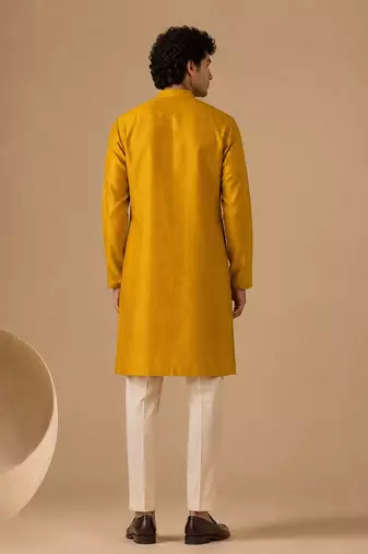 Yellow embroidered chanderi kurta and pant