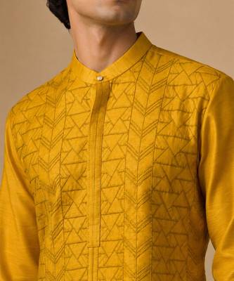 Yellow embroidered chanderi kurta and pant 5