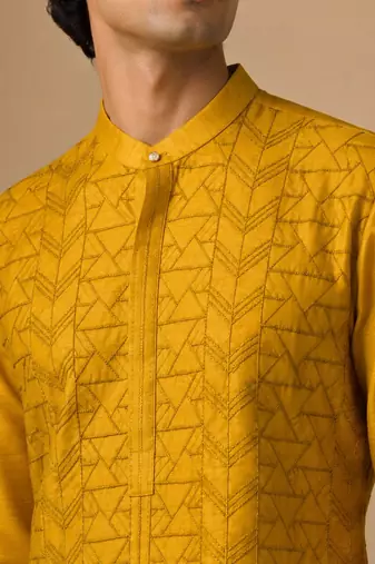 Yellow embroidered chanderi kurta and pant