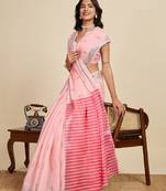 Light pink digital print with jari border linan saree with blouse