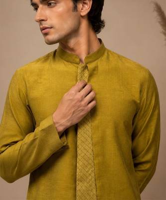 Moss green embroidered chanderi kurta and pant 3