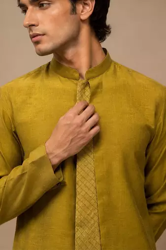 Moss green embroidered chanderi kurta and pant