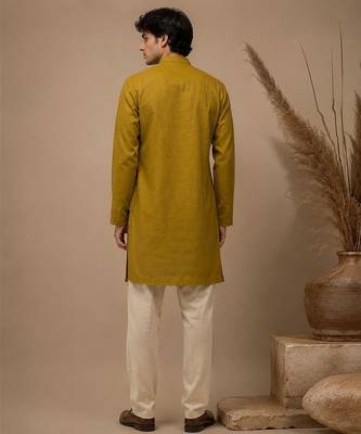 Moss green embroidered chanderi kurta and pant 4