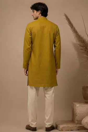 Moss green embroidered chanderi kurta and pant