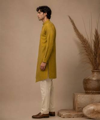 Moss green embroidered chanderi kurta and pant 5