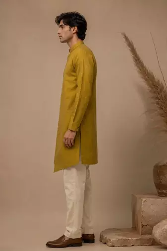 Moss green embroidered chanderi kurta and pant