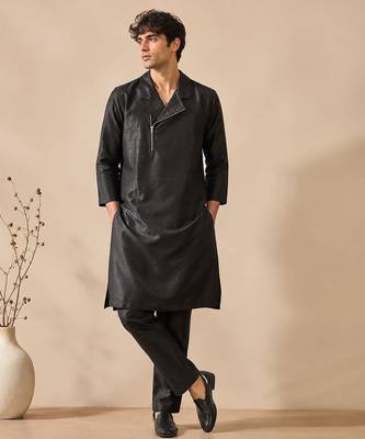 Black bemberg silk kurta and pant 1