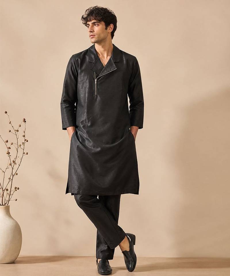 Black bemberg silk kurta and pant
