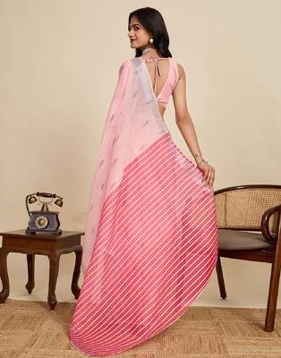 Light pink digital print with jari border linan saree with blouse 4