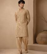 Gold embroidered chanderi silk kurta and dhoti pant