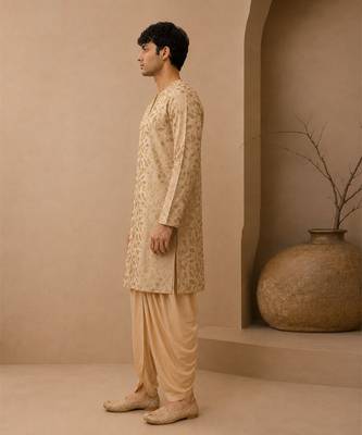Gold embroidered chanderi silk kurta and dhoti pant 2