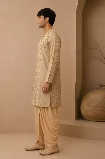 Gold embroidered chanderi silk kurta and dhoti pant