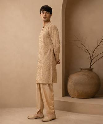 Gold embroidered chanderi silk kurta and dhoti pant 3