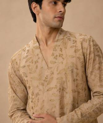 Gold embroidered chanderi silk kurta and dhoti pant 4