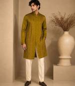 Mustard yellow embroidered rt fiona silk kurta and pant