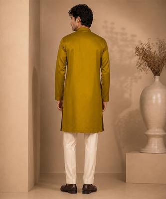 Mustard yellow embroidered rt fiona silk kurta and pant 5