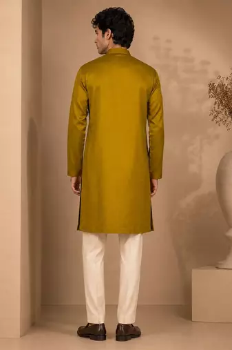 Mustard yellow embroidered rt fiona silk kurta and pant