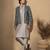 Grey blue printed chanderi silk attached jacket kurta and pant