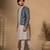 Grey blue printed chanderi silk attached jacket kurta and pant