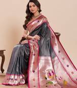 black golden zari work pure silk blend saree with blouse