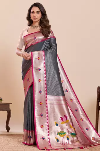 black golden zari work pure silk blend saree with blouse
