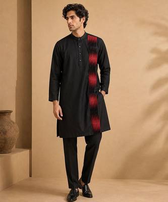 Black red cotton silk kurta and pant 1