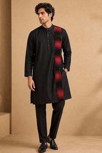 Black red cotton silk kurta and pant