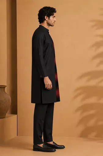 Black red cotton silk kurta and pant