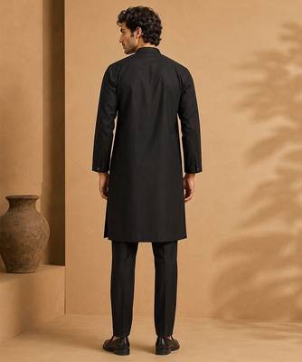 Black red cotton silk kurta and pant 3