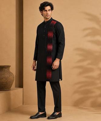 Black red cotton silk kurta and pant 4