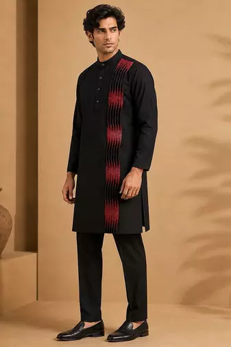 Black red cotton silk kurta and pant