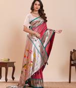 red golden zari work pure silk blend saree with blouse