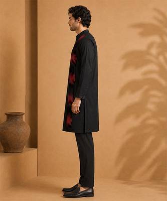 Black red cotton silk kurta and pant 5