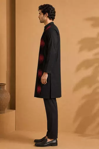 Black red cotton silk kurta and pant