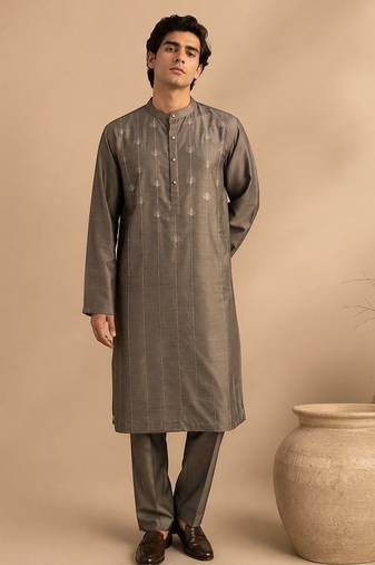 Grey embroidered bemberg silk kurta and pant