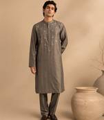 Grey embroidered bemberg silk kurta and pant
