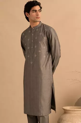 Grey embroidered bemberg silk kurta and pant