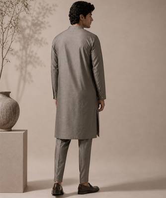 Grey embroidered bemberg silk kurta and pant 3