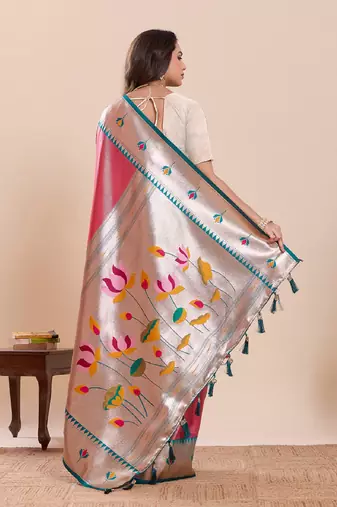 red golden zari work pure silk blend saree with blouse