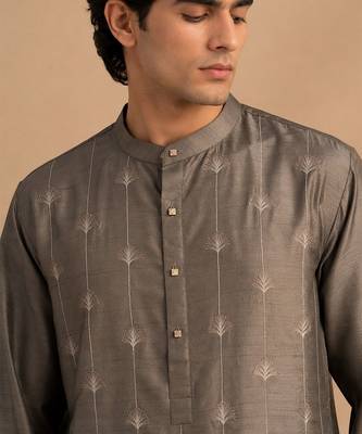 Grey embroidered bemberg silk kurta and pant 4