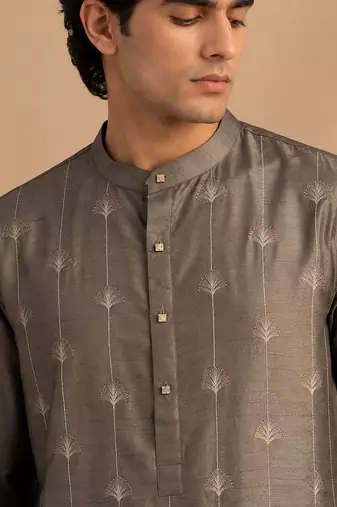 Grey embroidered bemberg silk kurta and pant