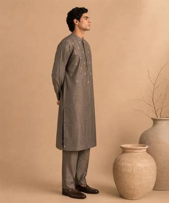 Grey embroidered bemberg silk kurta and pant 5
