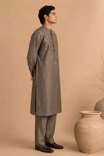 Grey embroidered bemberg silk kurta and pant
