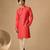 Coral red embroidered chanderi kurta and pant