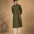 Olive green embroidered cotton silk kurta and dhoti pant