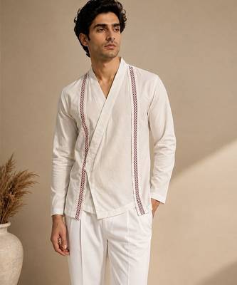 White embroidered malai cotton short kurta 1