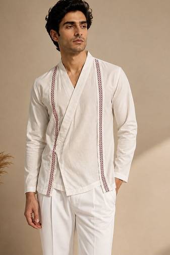 White embroidered malai cotton short kurta