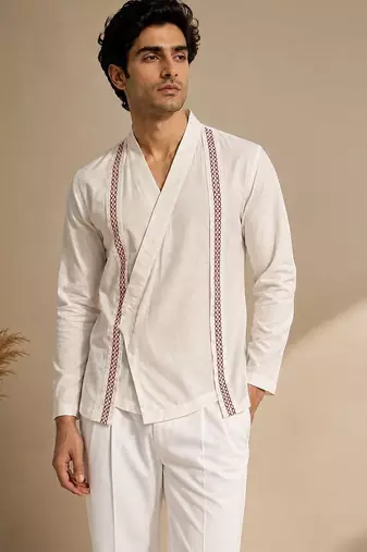 White embroidered malai cotton short kurta