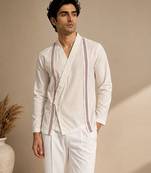 White embroidered malai cotton short kurta