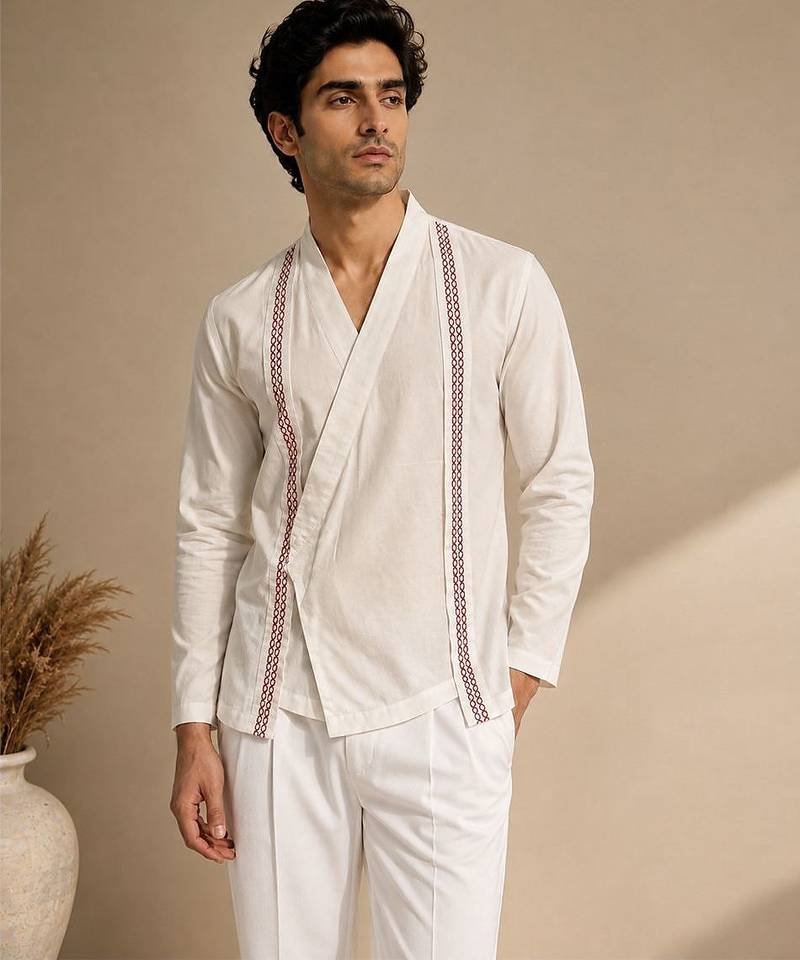 White embroidered malai cotton short kurta